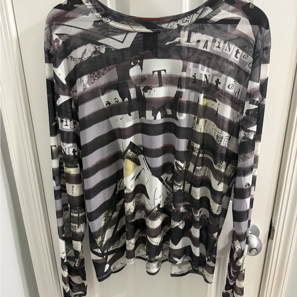 Hot Topic Striped Graphic Mesh Crop Top